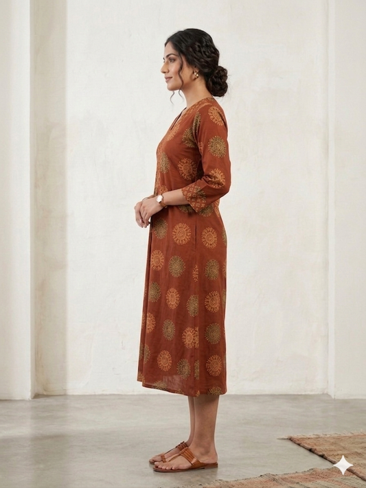 Ajrakh A Line Cotton Frock