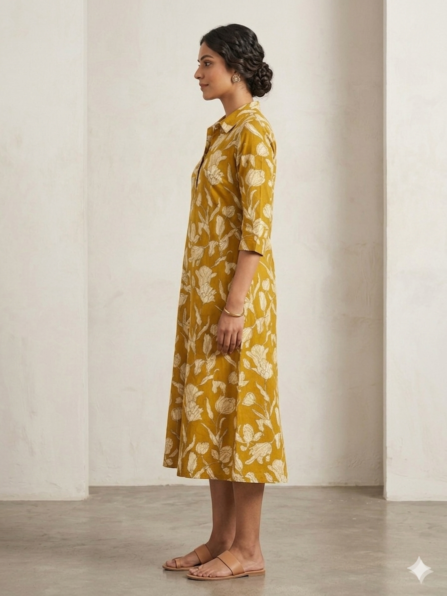 Mustard A Line Cotton Frock