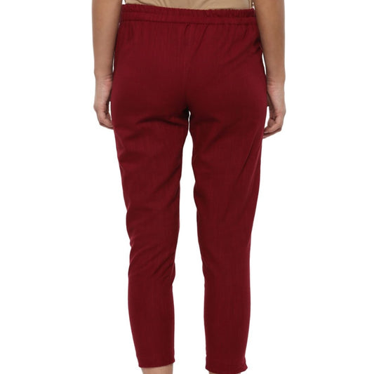 Maroon Cotton Loose fit Pant