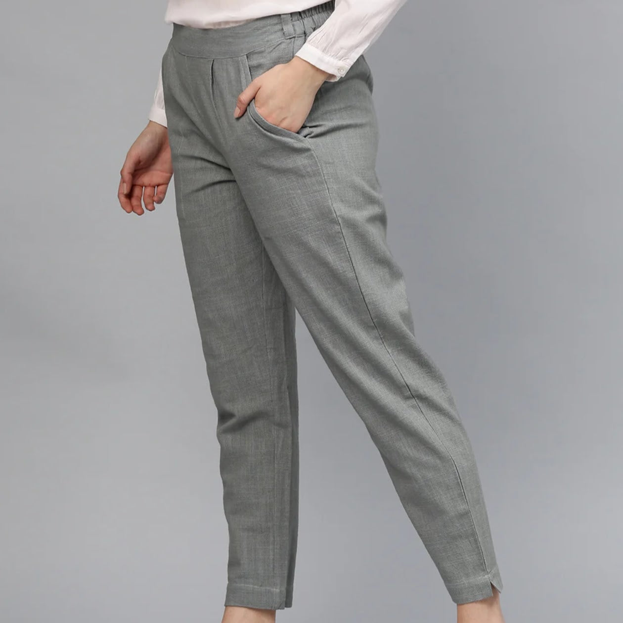 Grey Cotton Loose fit Pant