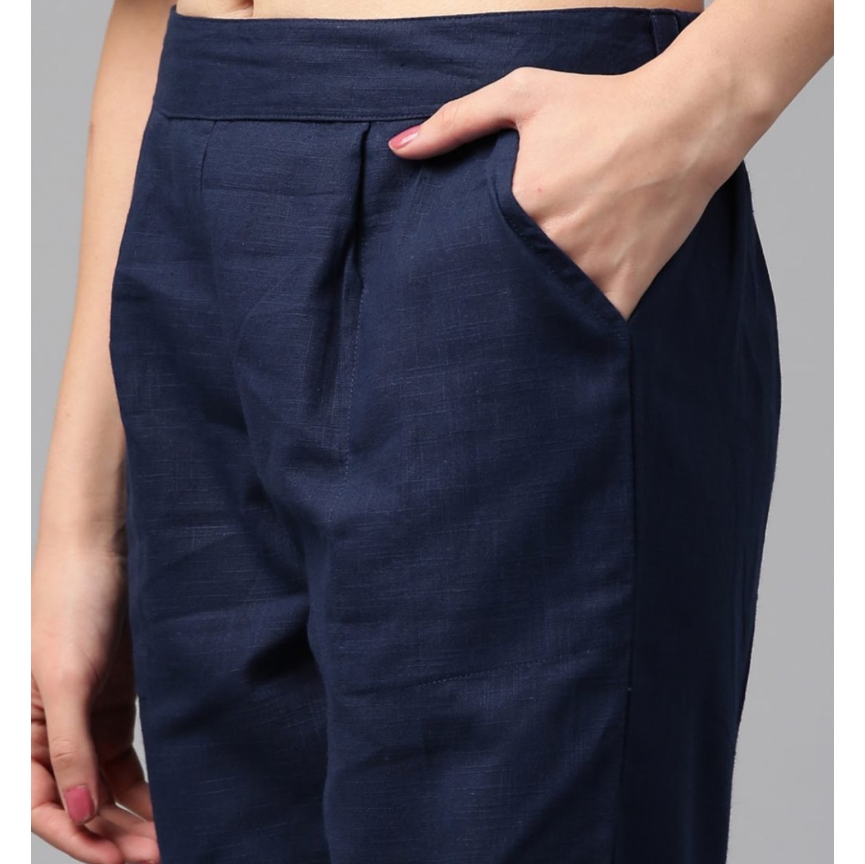 Navy Blue Cotton Loose fit Pant