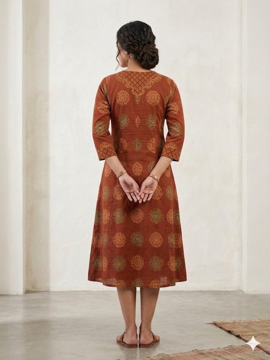 Ajrakh A Line Cotton Frock