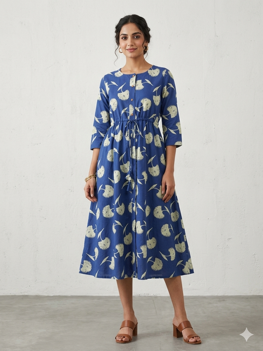Navy blue A Line Cotton Frock
