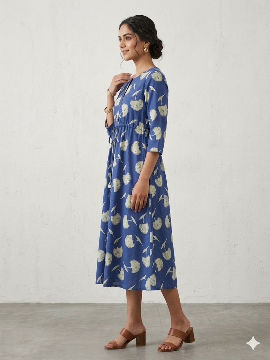 Navy blue A Line Cotton Frock
