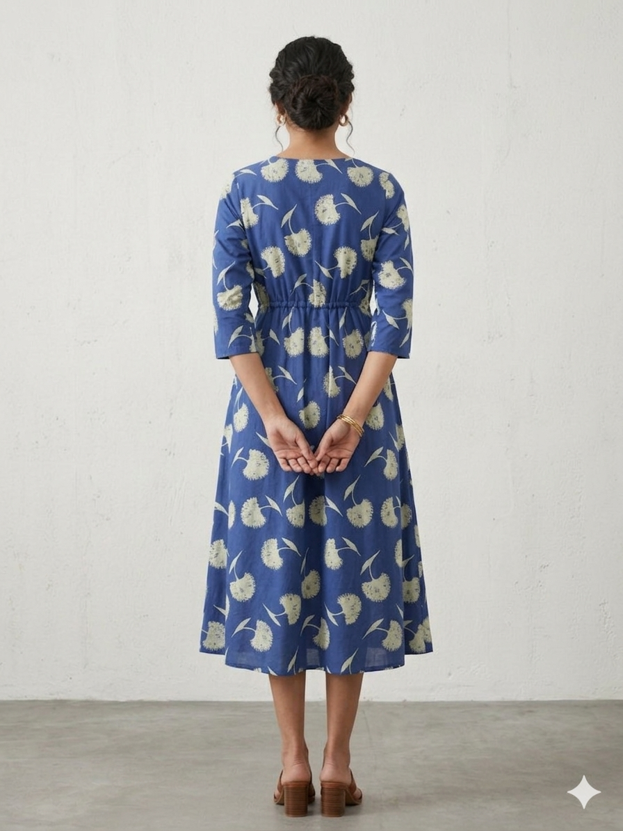 Navy blue A Line Cotton Frock