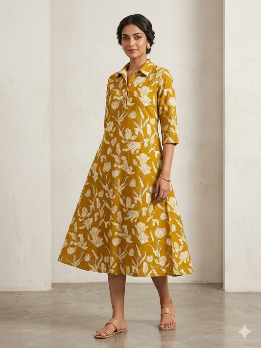 Mustard A Line Cotton Frock