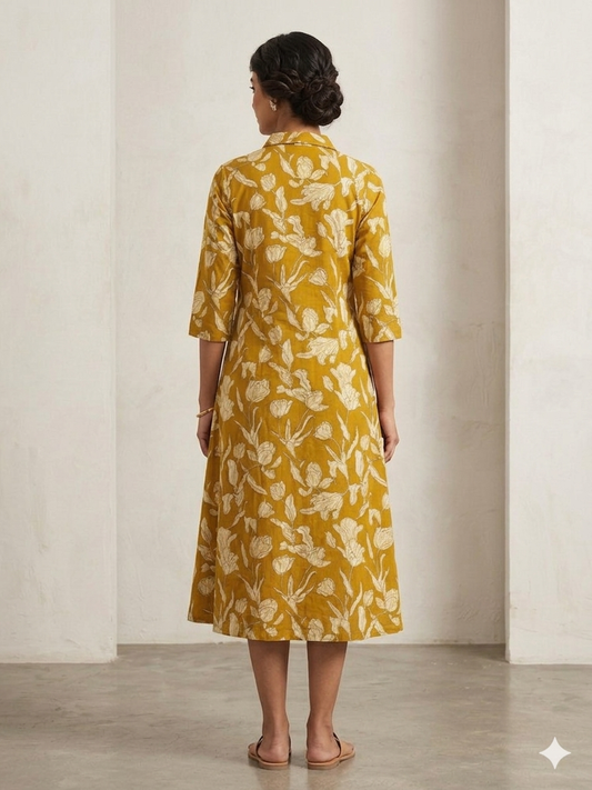 Mustard A Line Cotton Frock