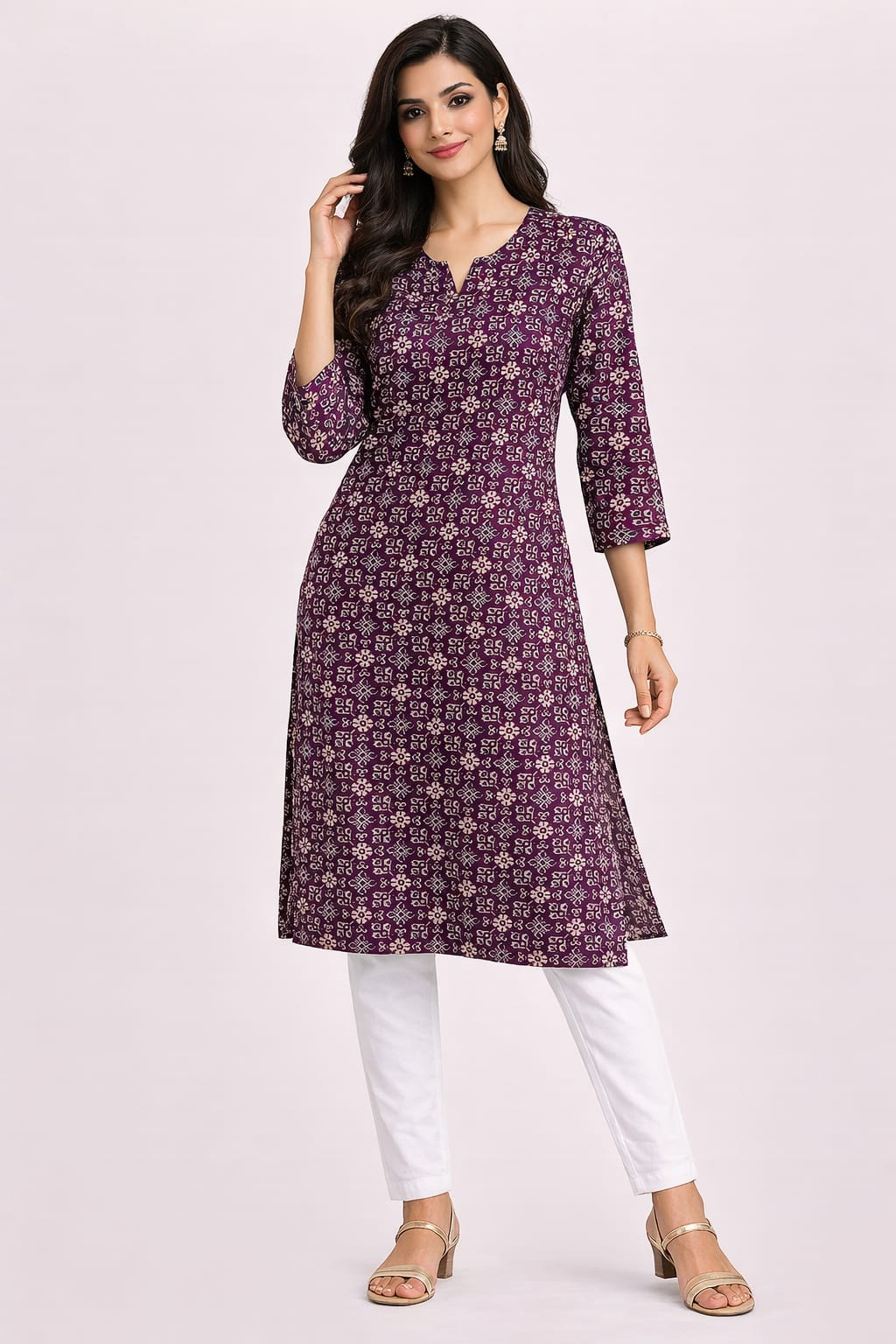 Wine Cotton Kurti