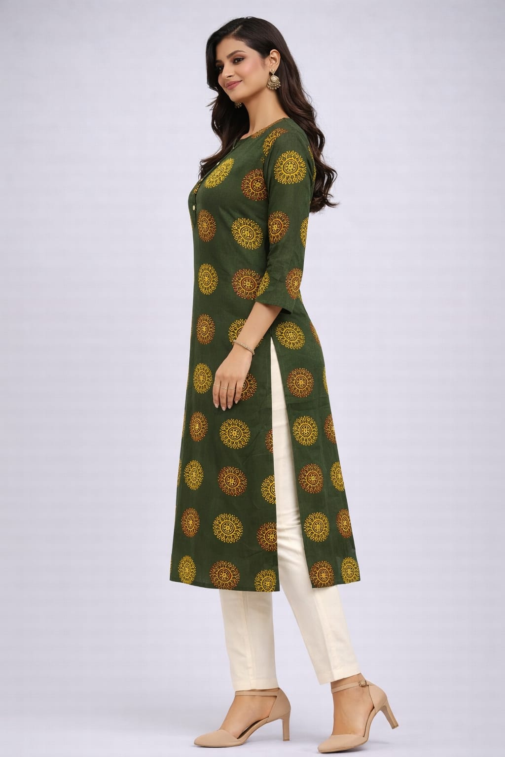 Olive Green Cotton Kurti