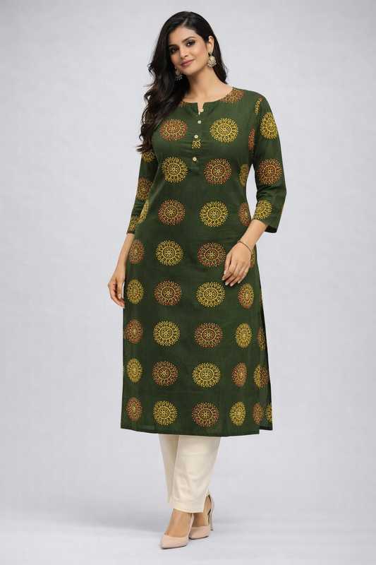 Olive Green Cotton Kurti
