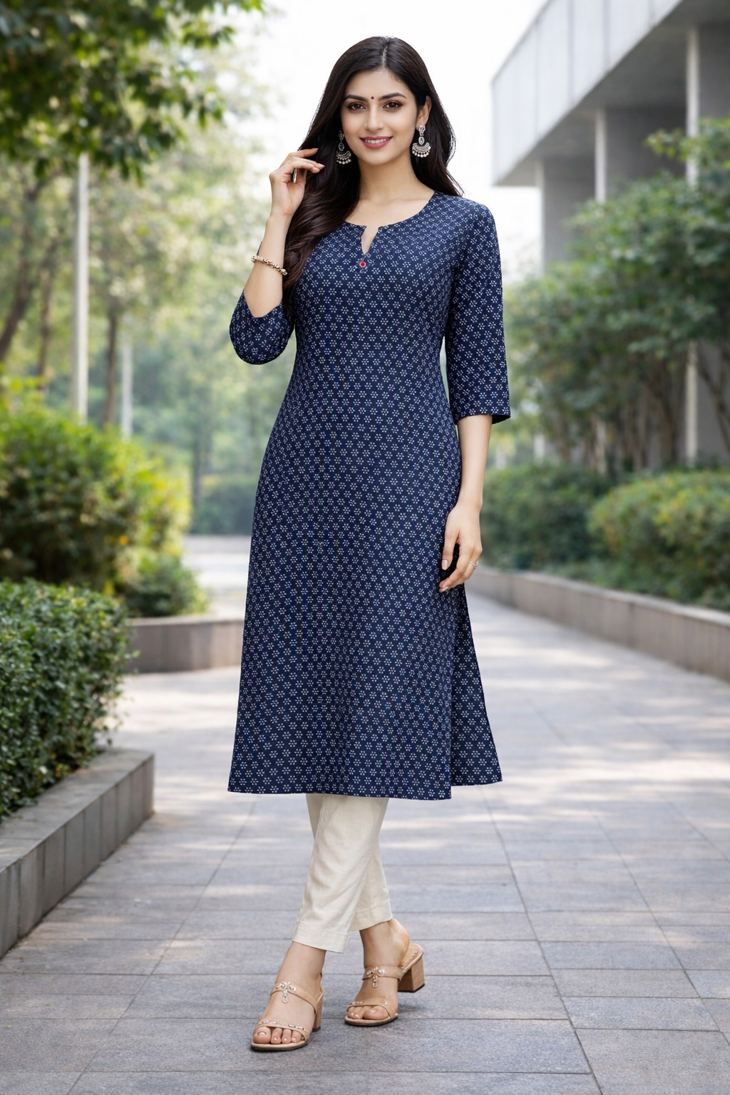 Navy Blue Cotton kurti