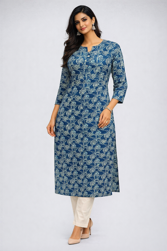 Teal Blue Cotton Kurti