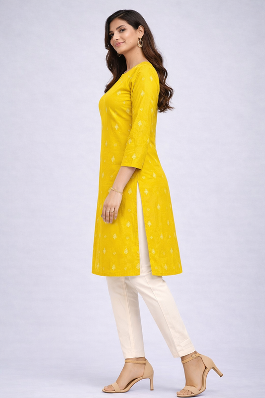 Mustard Yellow Cotton Kurti