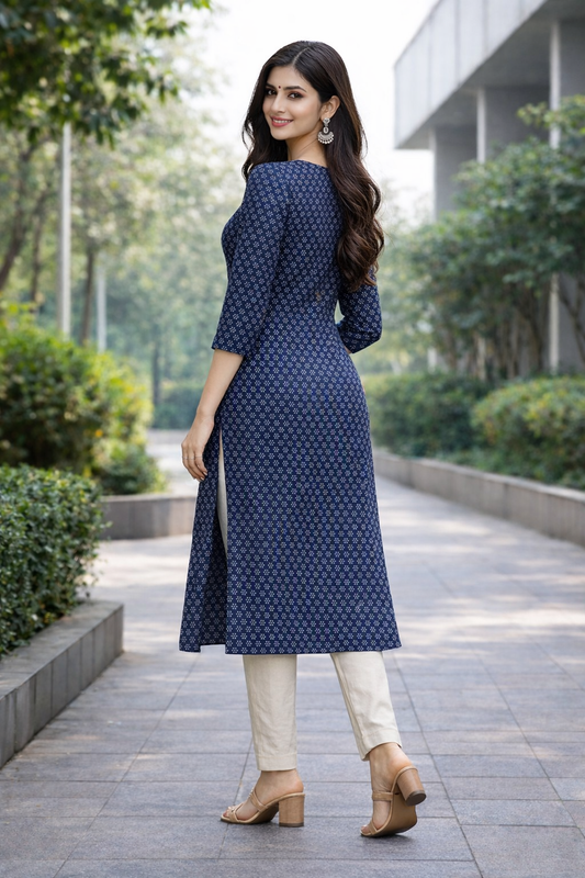 Navy Blue Cotton kurti