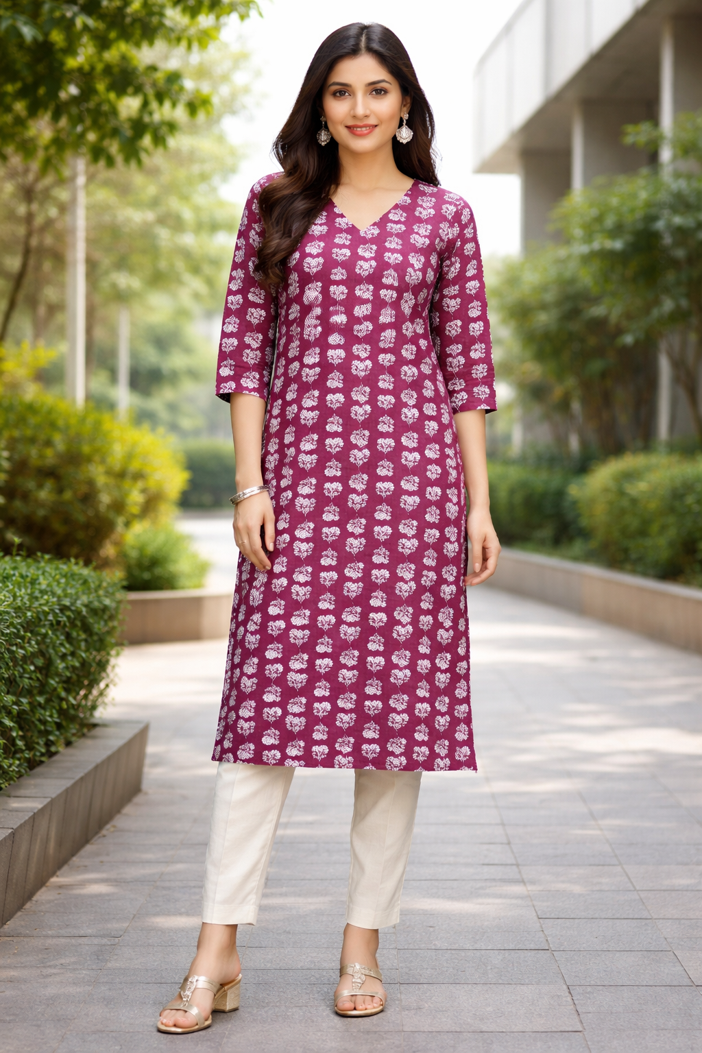Dark Pink Cotton Kurti