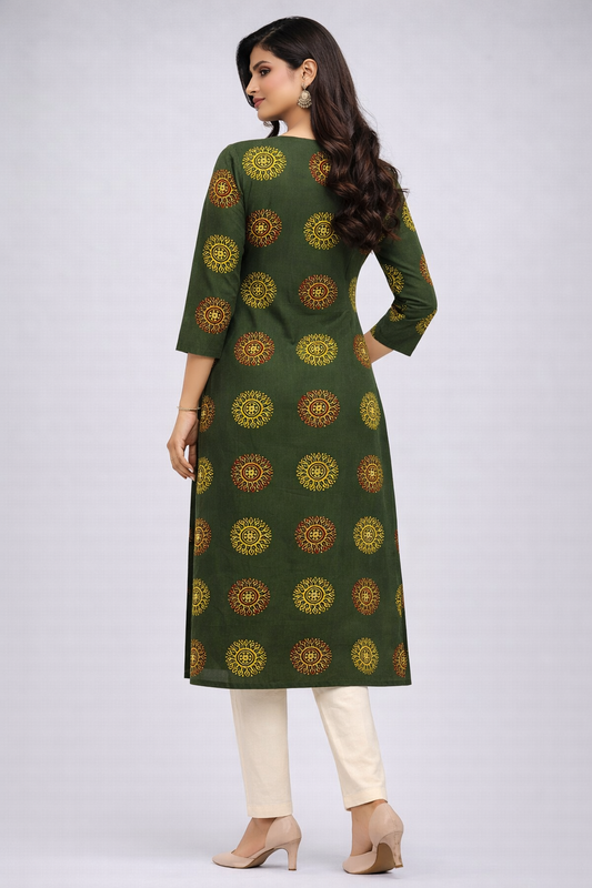 Olive Green Cotton Kurti