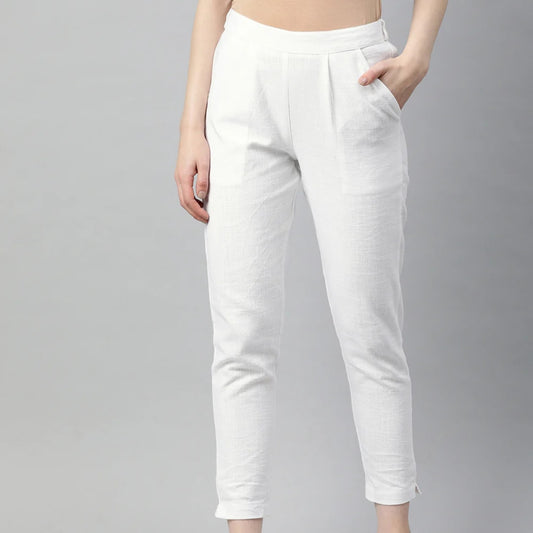 White Cotton Loose fit Pant