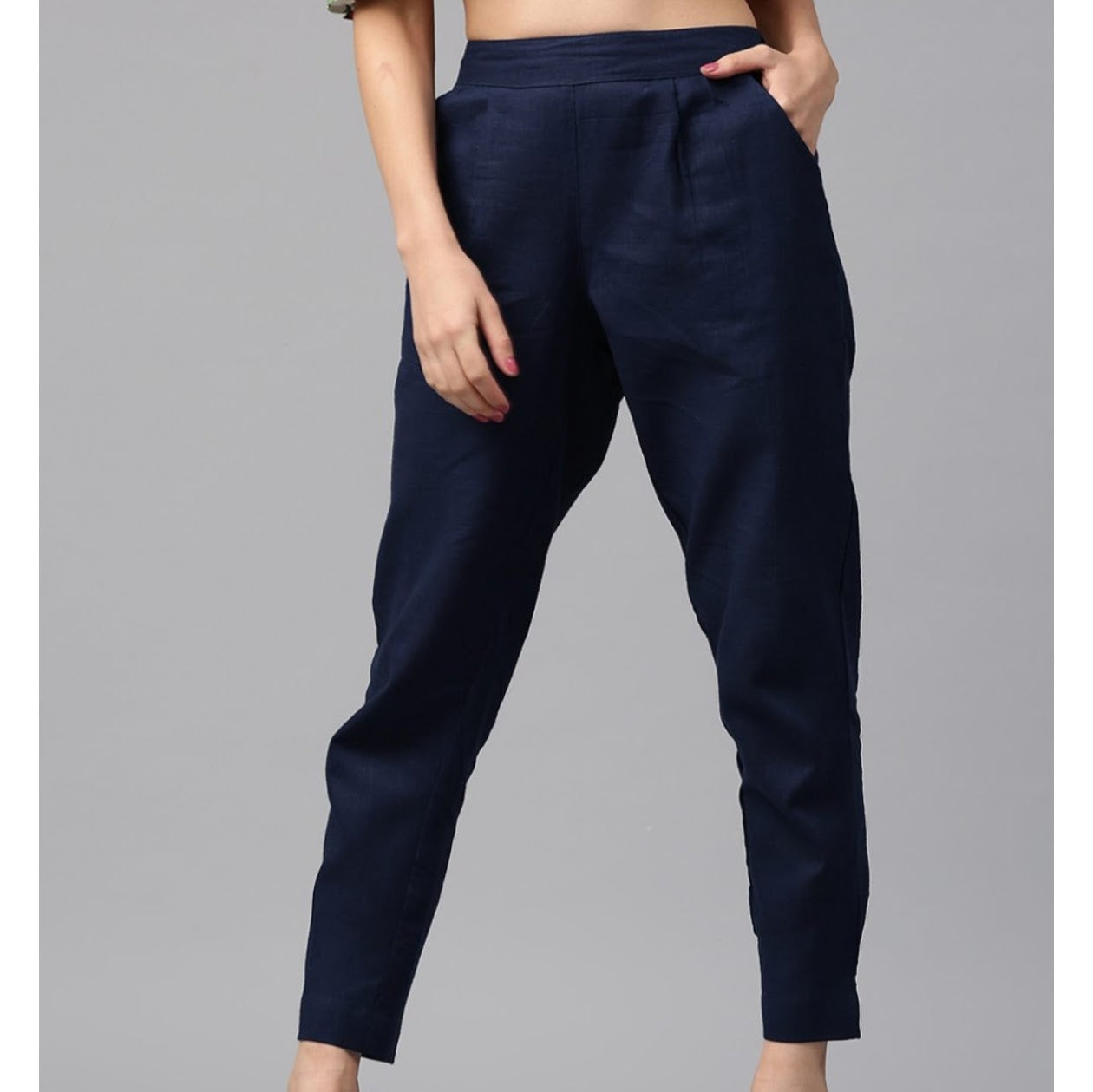 Navy Blue Cotton Loose fit Pant