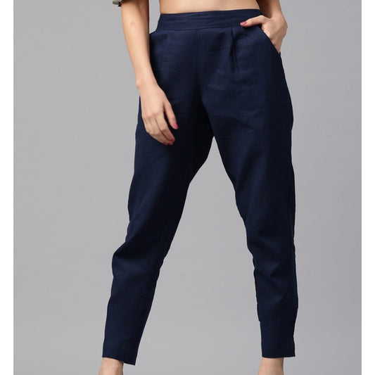 Navy Blue Cotton Loose fit Pant