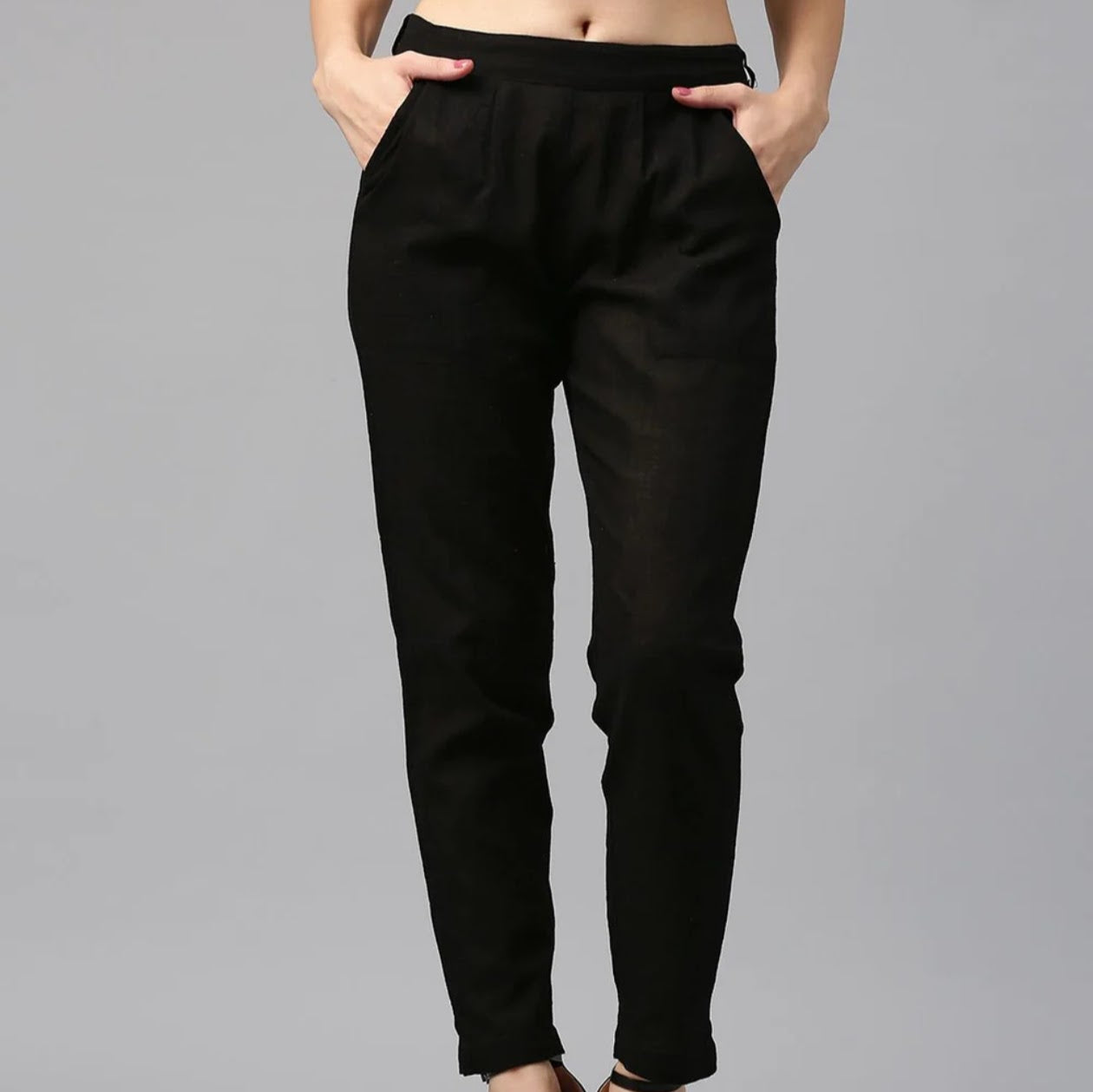 Black Cotton Loose fit Pant