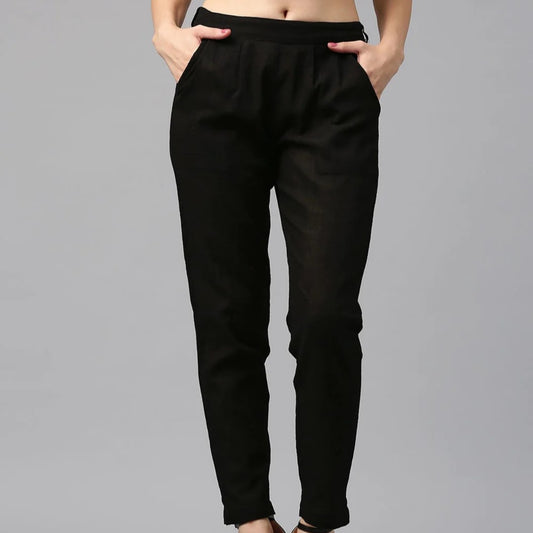 Black Cotton Loose fit Pant