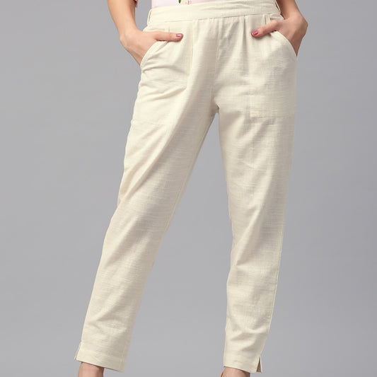 Off White cotton Loose fit Pant