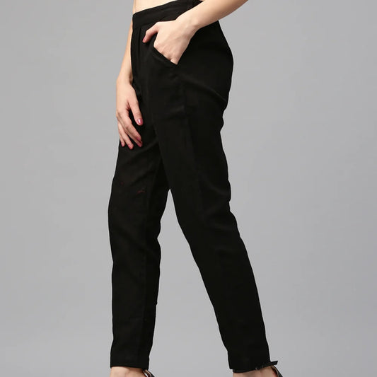 Black Cotton Loose fit Pant