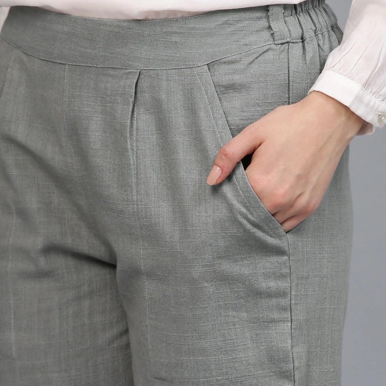 Grey Cotton Loose fit Pant