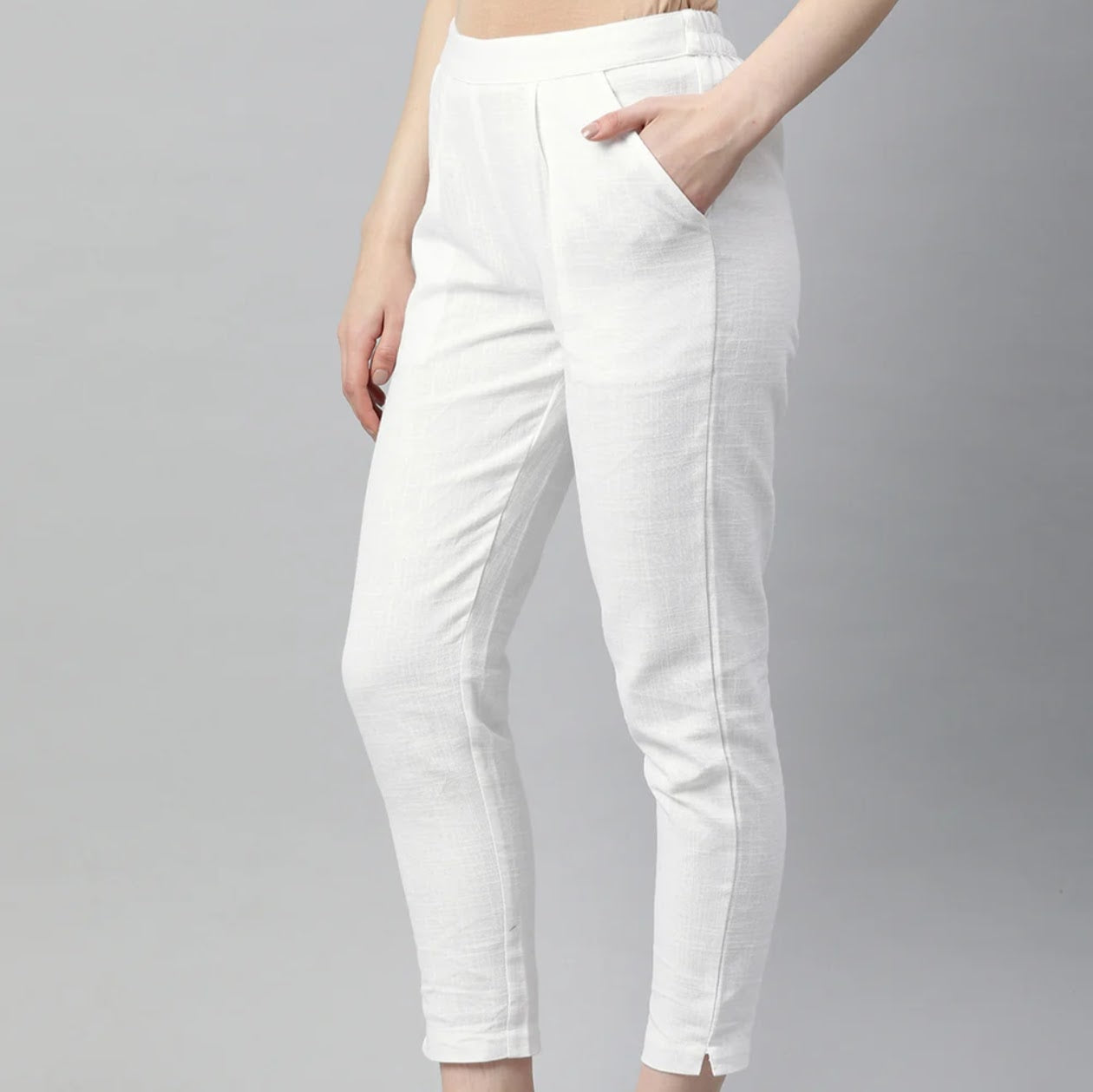 White Cotton Loose fit Pant