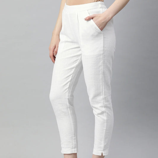 White Cotton Loose fit Pant