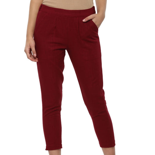 Maroon Cotton Loose fit Pant