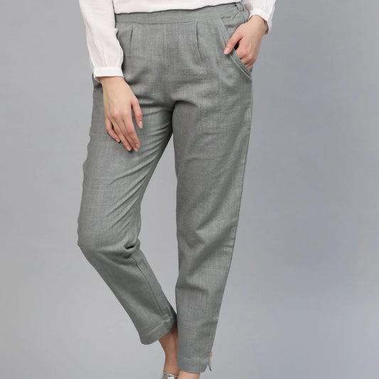 Grey Cotton Loose fit Pant